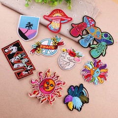 Embroidered patch with computerized stitching, high-end stylish connected mushroom firework sun clothing decoration patch