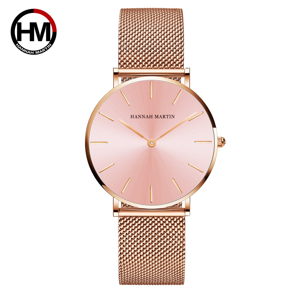 日本机芯36mm石英防水手表 速卖通授权粉色表盘时尚女士腕表手表