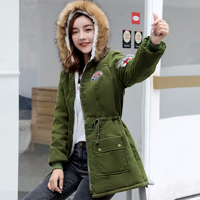 2023 otoño e invierno nuevo estilo coreano con capucha engrosada cálida chaqueta acolchada de algodón de longitud media más tamaño ropa de trabajo chaqueta acolchada de algodón para mujer