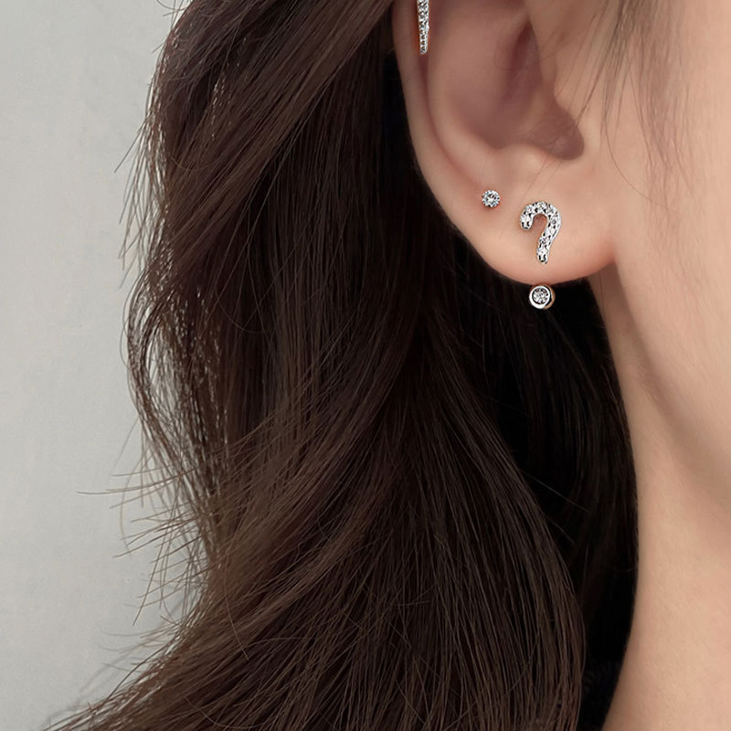 Korean Style Creative Question Mark Exclamation Point Earrings for Women S925 Silver-Plated Needle Ins Fashion Internet Celebrity Simple Versatile Stud Earrings