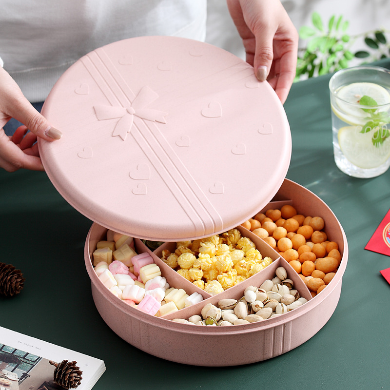 Trigo caja de dulces de estilo europeo caja de fruta seca de vacaciones caja de almacenamiento de aperitivos plato de fruta seca plato de fruta con tapa