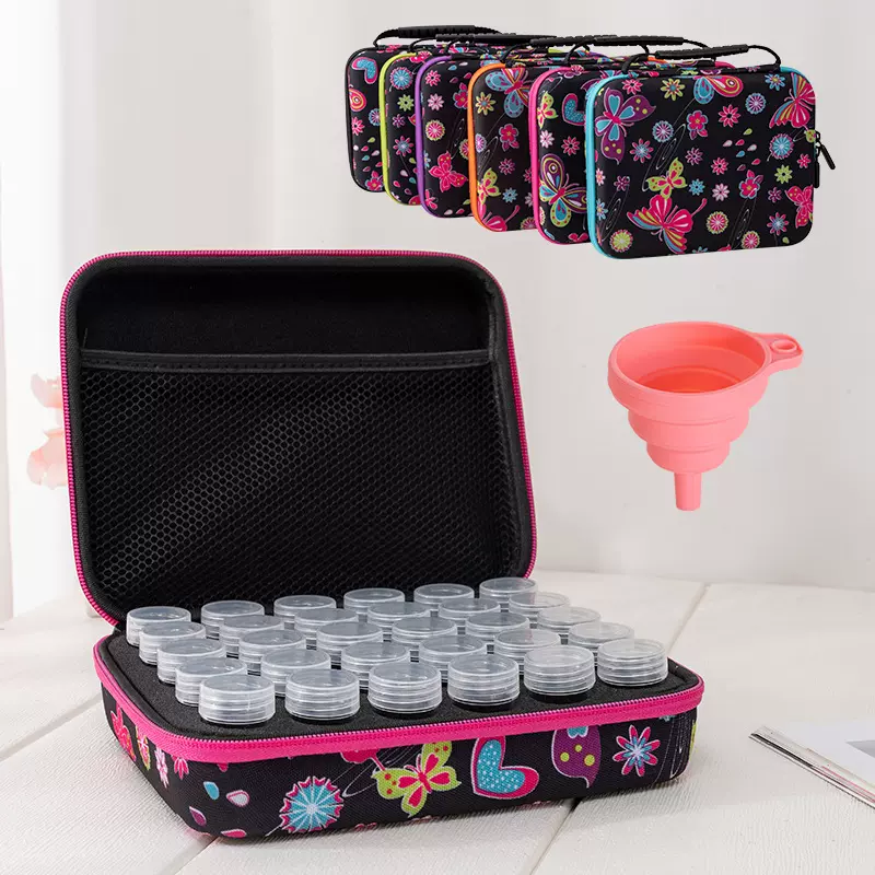 励扬现货新品  印花黑蝴蝶30格小瓶子美甲钻收纳瓶便携式收纳包