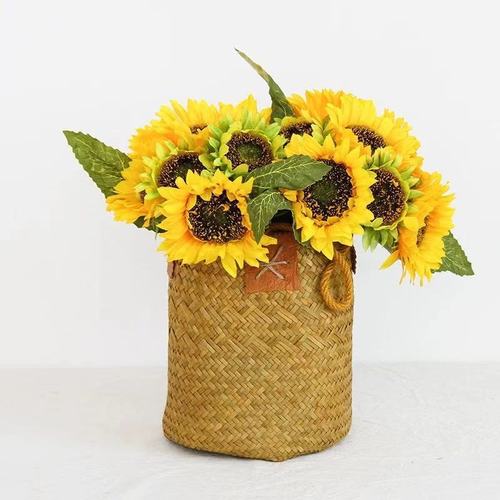 Pastoral bamboo woven straw portable hemp rope seaweed dried flower barley bulrush woven basket portable