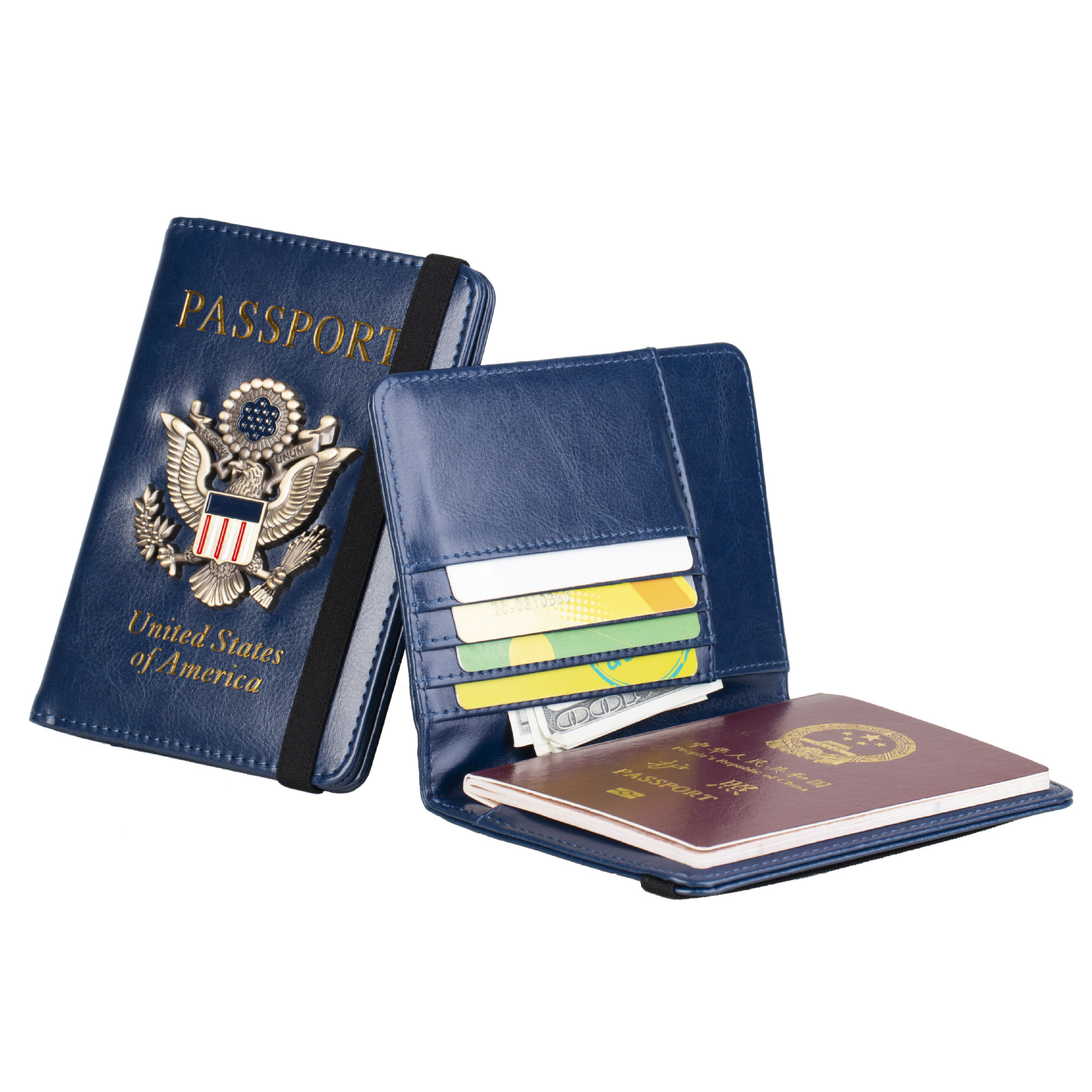 2020新款质感美国护照套多卡位护照夹防磁银行卡套立体松紧带