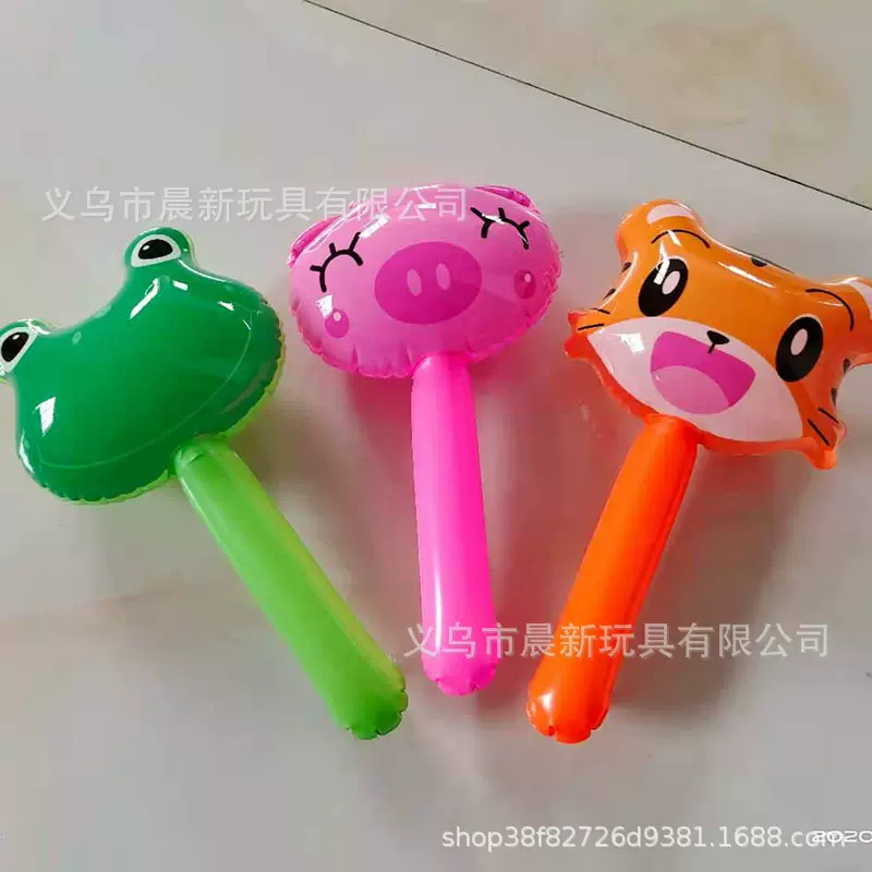 厂家批发PVC儿童玩具小号手持棒卡通动物头 锤子网红充气榔头