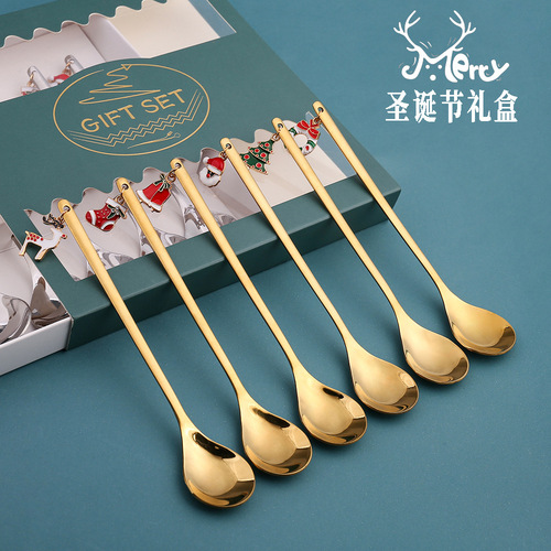 Q Spatula Set Gift Box, 6-Piece Star and Leaf Fork Christmas Tableware Gift