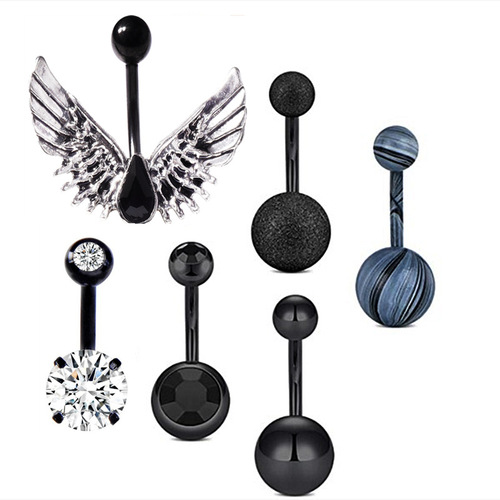 AliExpress New Set Black Combination 6 in 1 Mixed Wings Four Claws Zircon Navel Nails Factory Direct Sales