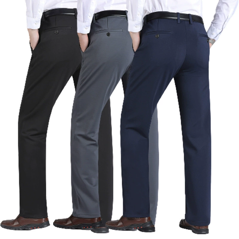 Мужские повседневные брюки, осенне-зимние плотные деловые Четырехсторонние эластичные трикотажные мужские брюки, свободные прямые брюки, брюки с высокой талией, без глажки