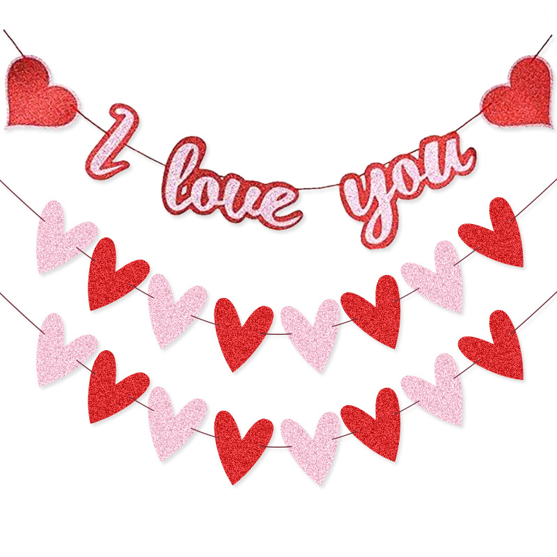 Boda Banquete de boda decoración de la fábrica cadena de la bandera del Día de San Valentín tire bandera amor cadena bandera l Te amo