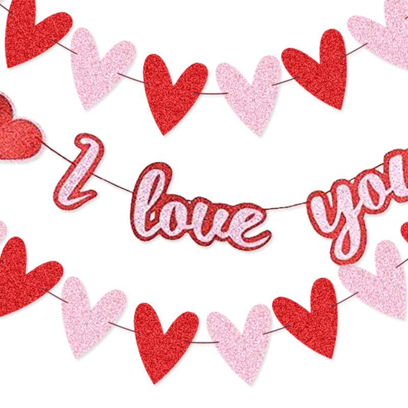 Boda Banquete de boda decoración de la fábrica cadena de la bandera del Día de San Valentín tire bandera amor cadena bandera l Te amo