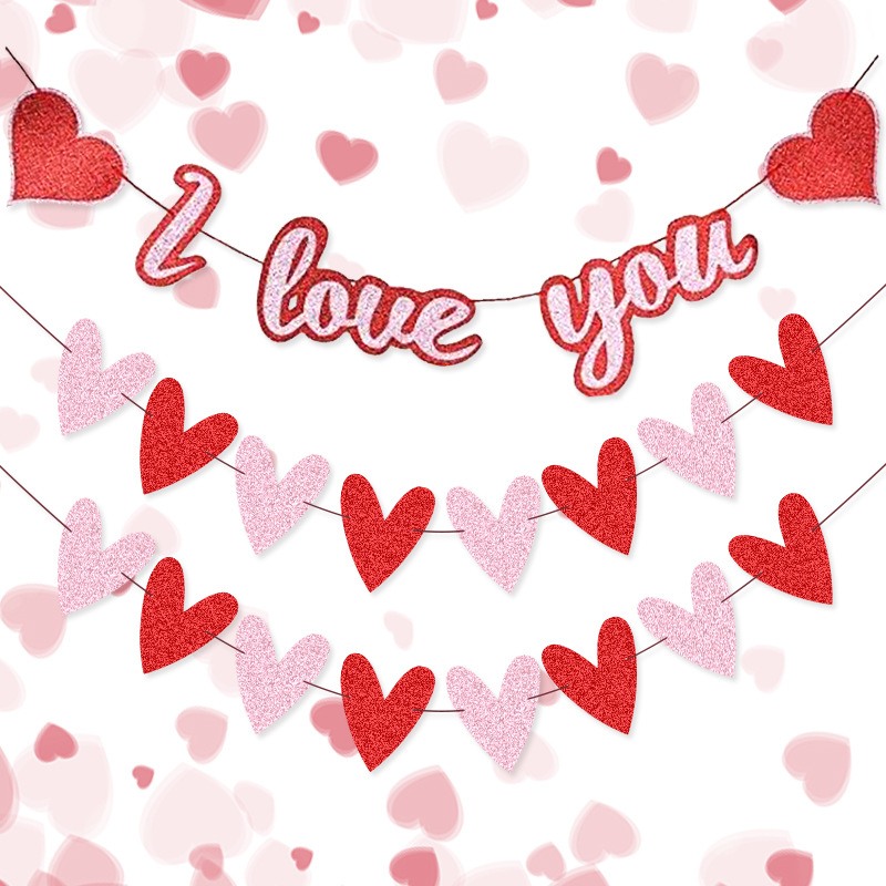 Boda Banquete de boda decoración de la fábrica cadena de la bandera del Día de San Valentín tire bandera amor cadena bandera l Te amo
