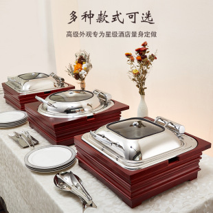 Luxury Hotel Stainless Steel Buffet Stove Electric Heating Breakfast Buffet Stove Wooden Seat Buffet Heat Preservation Stove Commercial