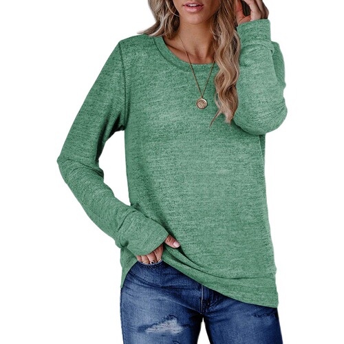 Autumn and winter European and American women's round neck pullover solid color cotton sweatshirt loose casual top T-shirt