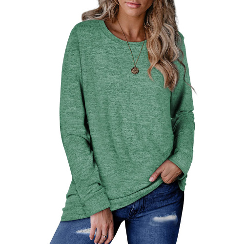 Autumn and winter European and American women's round neck pullover solid color cotton sweatshirt loose casual top T-shirt