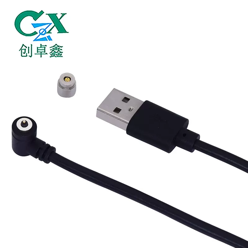 厂家直供 黑色5mm2pin磁吸充电线 智能戒指手环手表磁吸充电线