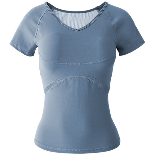 Yoga Wear Women's Summer Bestselling Bra-Top Nudity Style Short Sleeve Fitness Clothes Quick-Drying Running V-Neck T-Shirt Top