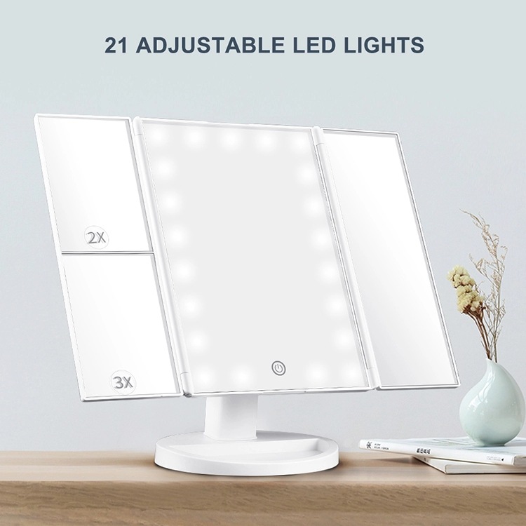 Espejo de maquillaje plegable LED de tres lados, espejo de maquillaje de celebridades de Internet, Interruptor táctil, espejo giratorio de 180 grados, espejo de maquillaje ligero de relleno de belleza