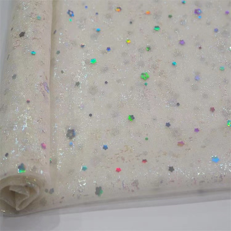 Fabricantes promocionales de bajo precio de flor de ciruela sequinilla punto fantasma de malla multicolor tela de ropa infantil falda