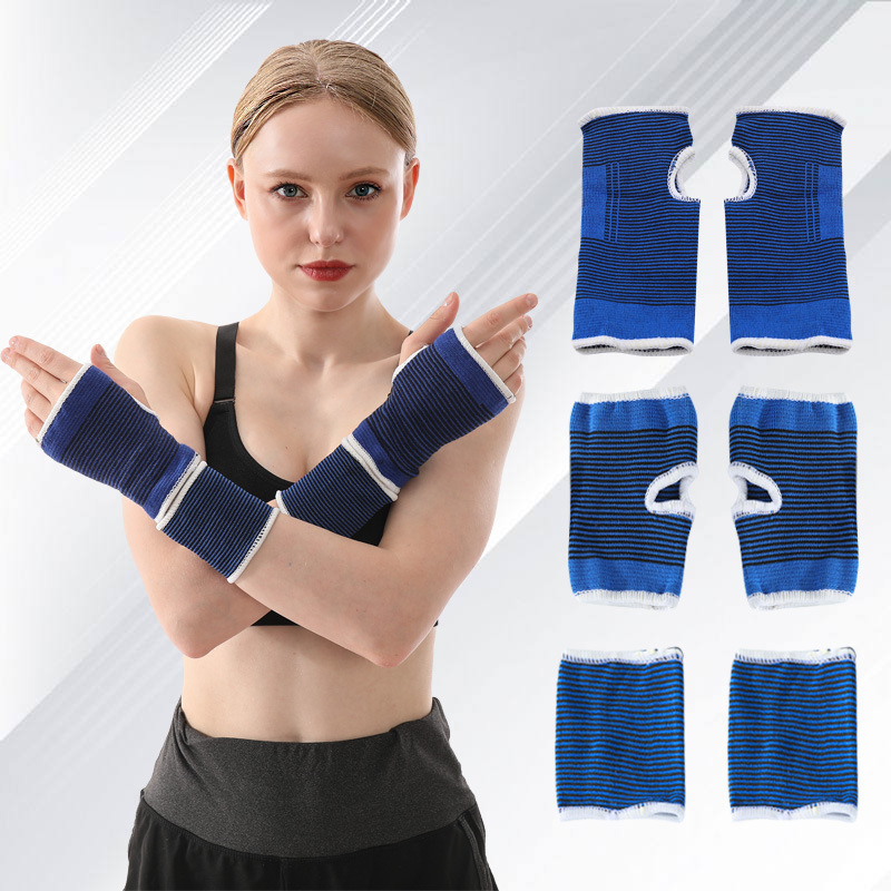 Guantes protección de la mano deportes medio dedo protección de la palma de punto equipo de protección azul guantes de fitness protección de la muñeca mancuerna regalo fábrica al por mayor
