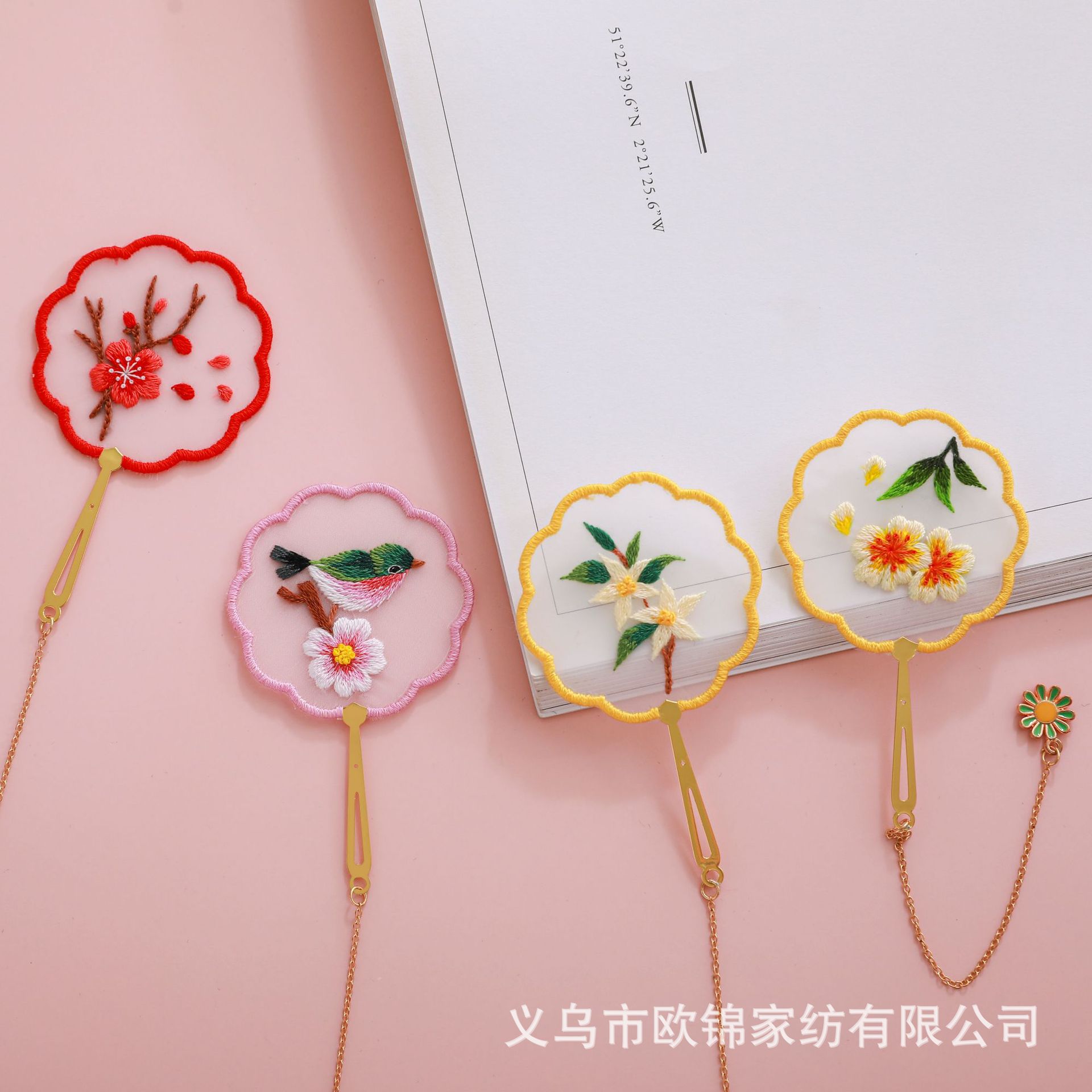 Corazón marcador bordado kit suzhou bordado hecho a mano material de bricolaje paquete antiguo ventilador creativo marcador regalo auto-bordado