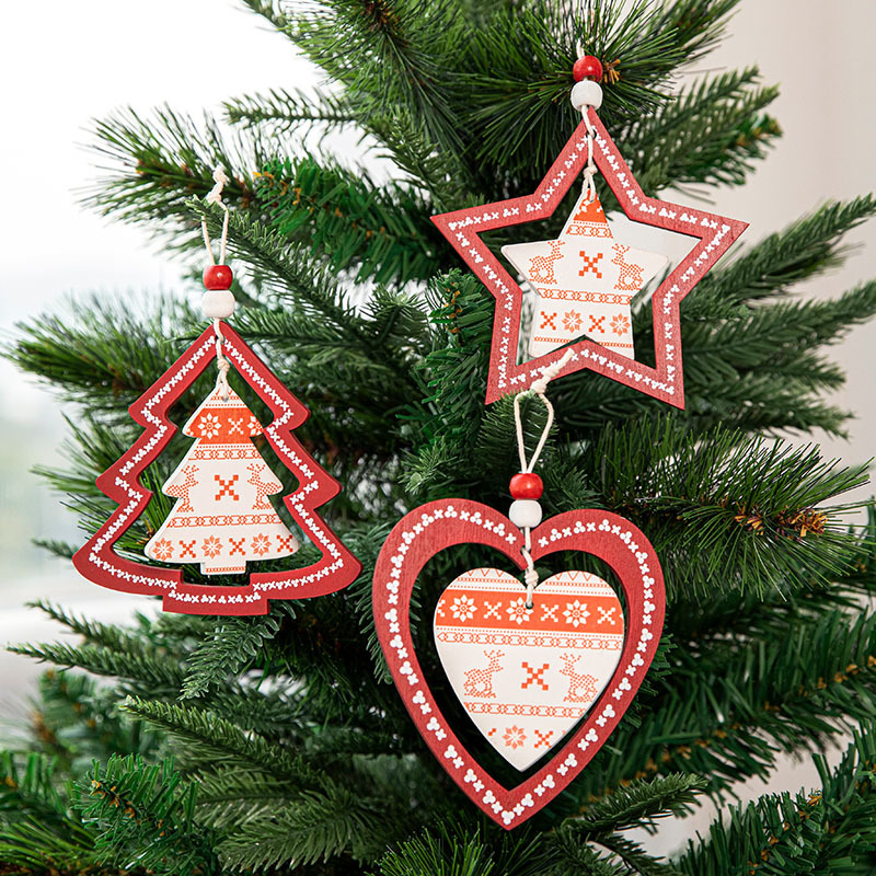 Hong Kong Heng pequeño colgante de madera Estilo nórdico Decoraciones navideñas Adornos para árboles de Navidad Estrella de cinco puntas Colgante de regalo de amor