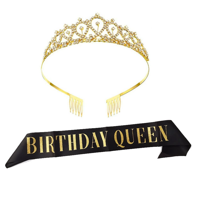 Диадема-ободок набор с кристаллами и лентой "Birthday Queen", комфортная подарочная принадлежность