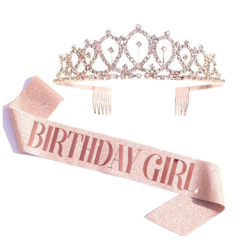 Диадема-ободок набор с кристаллами и лентой "Birthday Queen", комфортная подарочная принадлежность