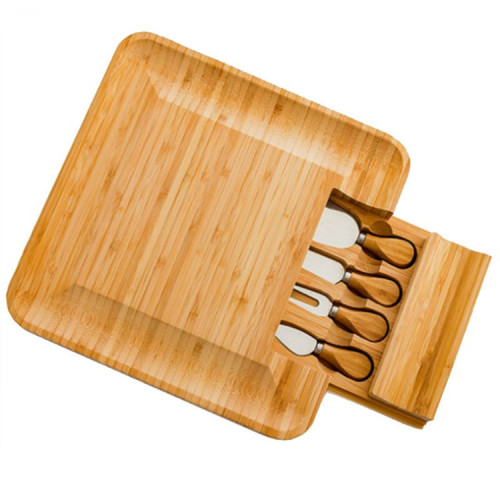 Bamboo Cheese Board Set Cheese Knife Cheese Board Square Drawer Cutting Board Pizza Board One Piece Dropshipping