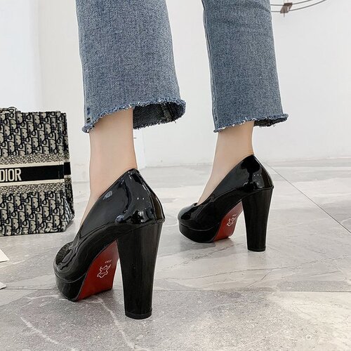 Spring and Autumn Women's Shoes Thick Heels Single Shoes Nude Color High Heels Women's Nightclub Bridesmaid Shoes Wedding Shoes Trendy