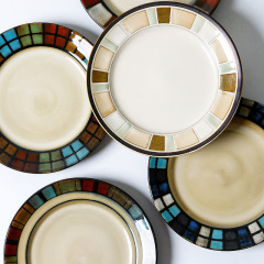 European and American ceramic plates, kiln-glazed hand-painted dishes, foreign trade flat plates, home Western food plates, microwave breakfast plates