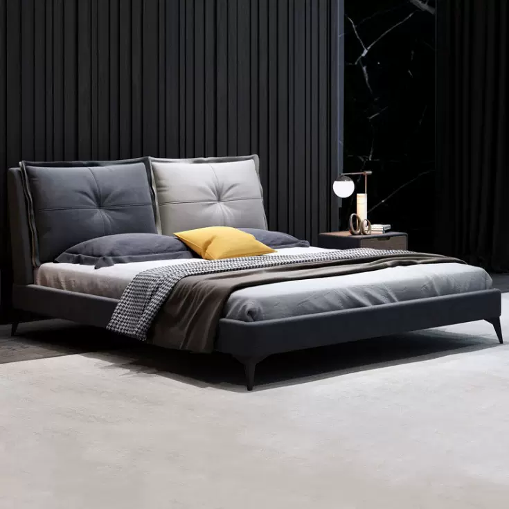 意式羽绒布艺床现代简约科技布双人床1.5米1.8北欧主卧可拆洗婚床