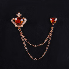 英倫領針金屬水晶毛衣鏈條胸飾皇冠西服別針高檔外套帶鏈胸針