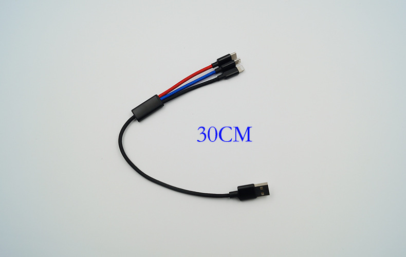 Cable de datos de uno a tres línea corta 30cm tres en uno teléfono móvil cable de carga rápida cable de datos de línea corta
