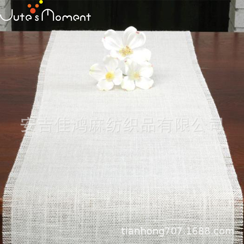 Farmhouse Home Decoration Coarse Linen Tablecloth Jute Fabric Burr Fabric Dining Table Decoration White Burr Table Runner