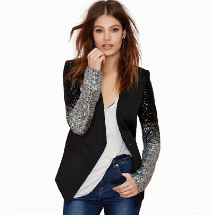 Spot wholesale foreign trade plus size suit jacket women's European and American spring and autumn sequins slim casual women's small suit