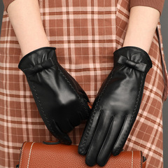 Genuine leather gloves for women, first-layer sheepskin hand repair, fashionable autumn and winter plus velvet, thickening, warmth, touch screen, driving and riding electric vehicles