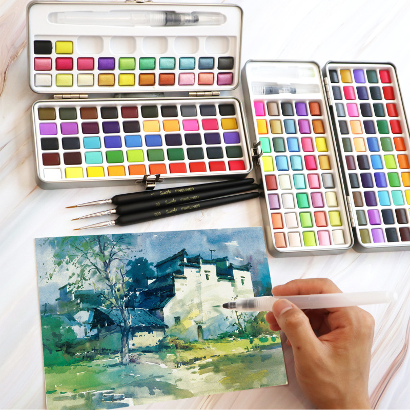 Seamiart50 Color 72 Color 90 Color Concentrated Solid Watercolor Paint Set Portable Sketch Painting Watercolor