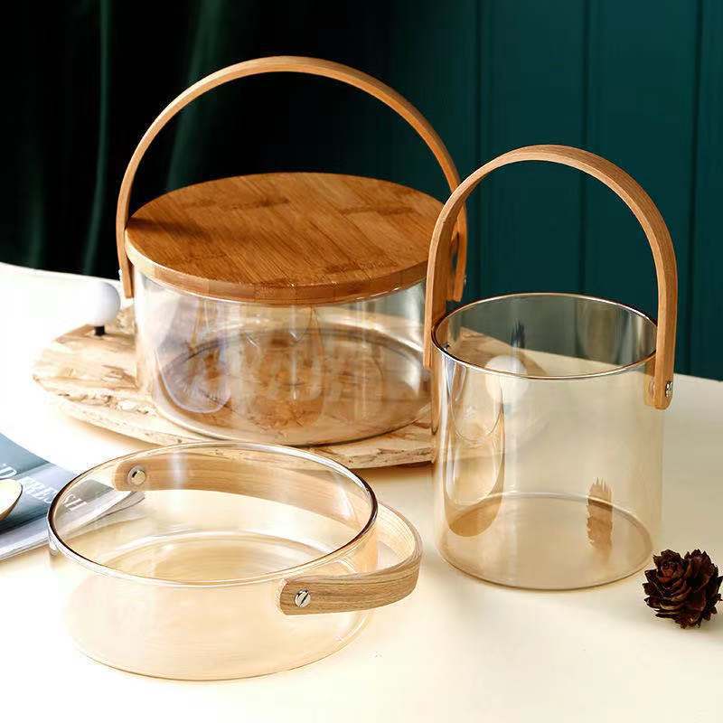 Cesta de vidrio portátil de lujo ligero plato de fruta avanzada ensalada plato de fruta seca hogar simple sala de estar moderna Cubo de vino de fruta roja neta