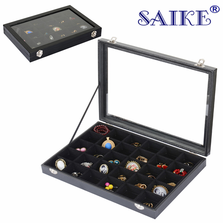批发 30格收纳箱有盖首饰盘首饰展示托盘 珠宝展示箱厂家直销