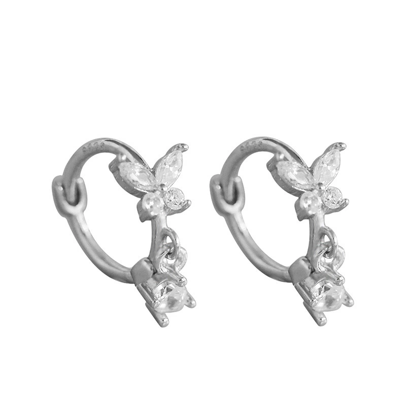 Fashionable cute small design short earrings with bow, silver 925 sample, Korean style