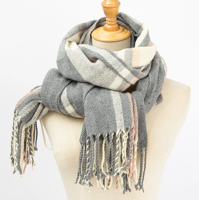 Double-Sided Faux Fur Scarf, 200×60 cm, Long Warm Soft Korean Style Plaid