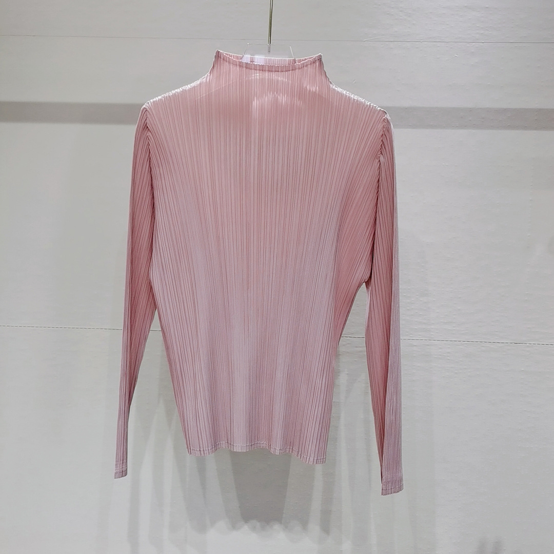 Oferta especial popular 2024 otoño y primavera estilo ins pliegues de gama alta para toda la vida cuello alto manga larga delgada camisa de fondo casual de gran tamaño
