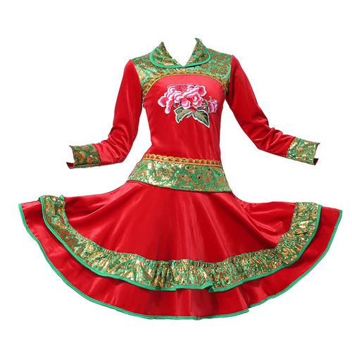 Autumn and winter new square dance costumes gold velvet long-sleeved classical dance costumes thickened adult performance costumes