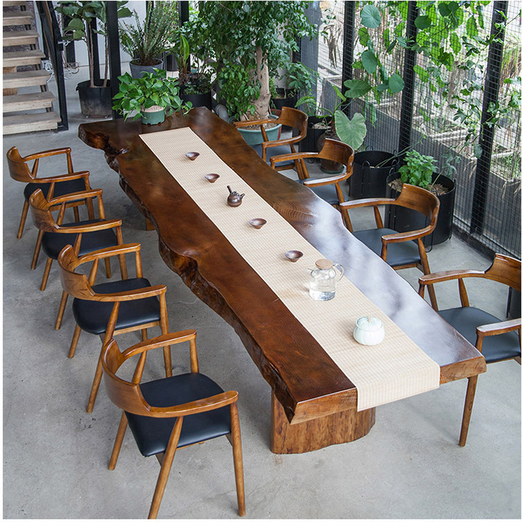 New Chinese style solid wood tea table natural edge log large board tea table and chair office reception Zen kung fu tea table New Chinese style solid wood tea table natural edge log large board tea table and chair office reception Zen kung fu tea table