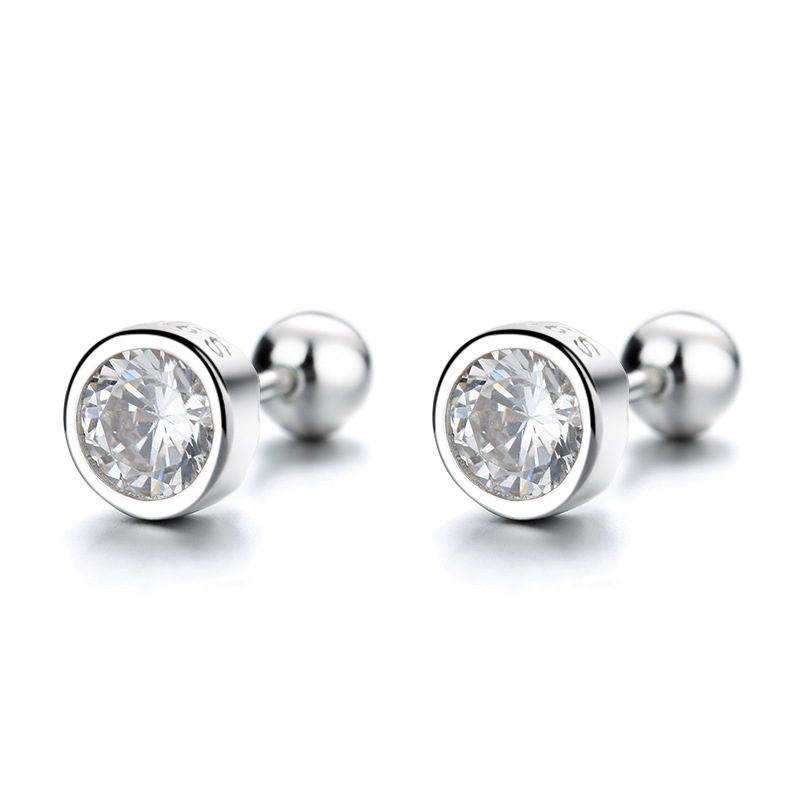 S925 plata esterlina ZIRCON ronda grano hilo Stud pendientes mujer tornillo torcedura hebilla oído hueso Stud simple moda una semana oído joyería moda