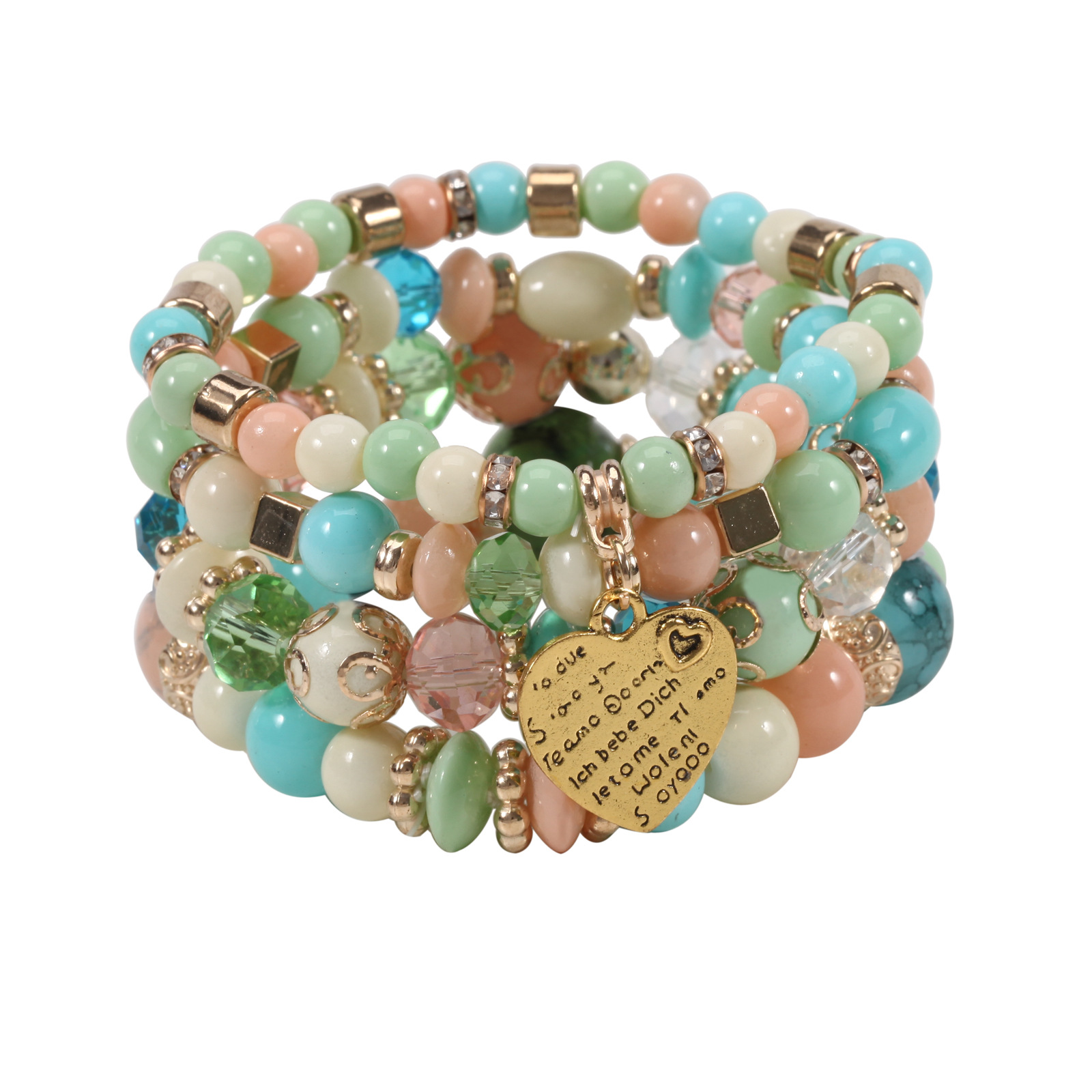Bohemian Beaded Heart Bracelet Set, Four Piece Elastic Accessory_voghion.com