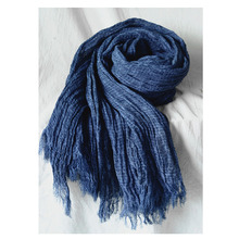 棉麻围巾女士文艺纯色春秋冬季褶皱百搭长款休闲披肩两用旅游