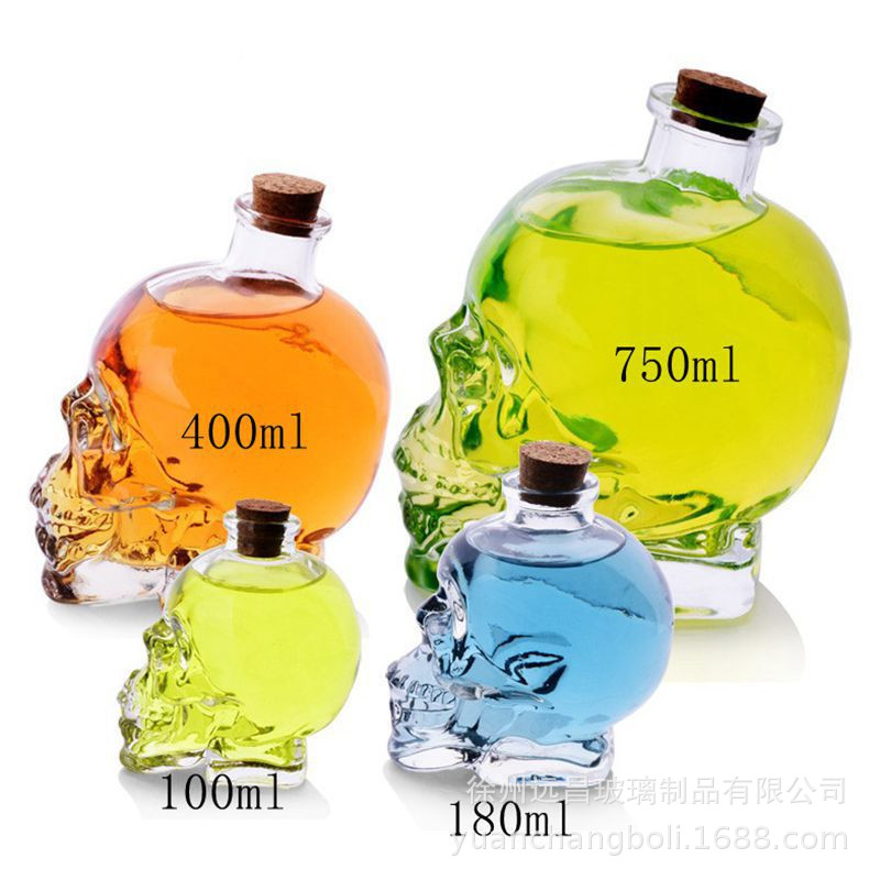批发骷髅头酒瓶创意醒酒分酒器酒具玻璃洋酒杯密封储酒自酿泡酒瓶