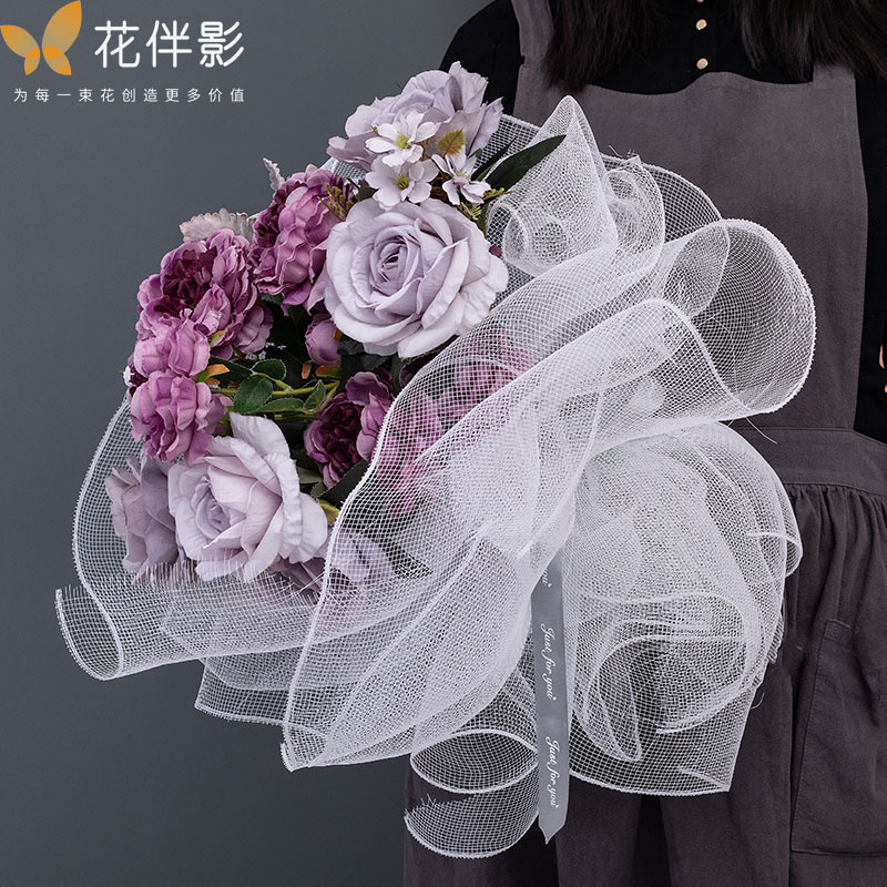花伴影鲜花花束包装PP硬纱网小方格硬网粗格花艺材料花束包装纱网