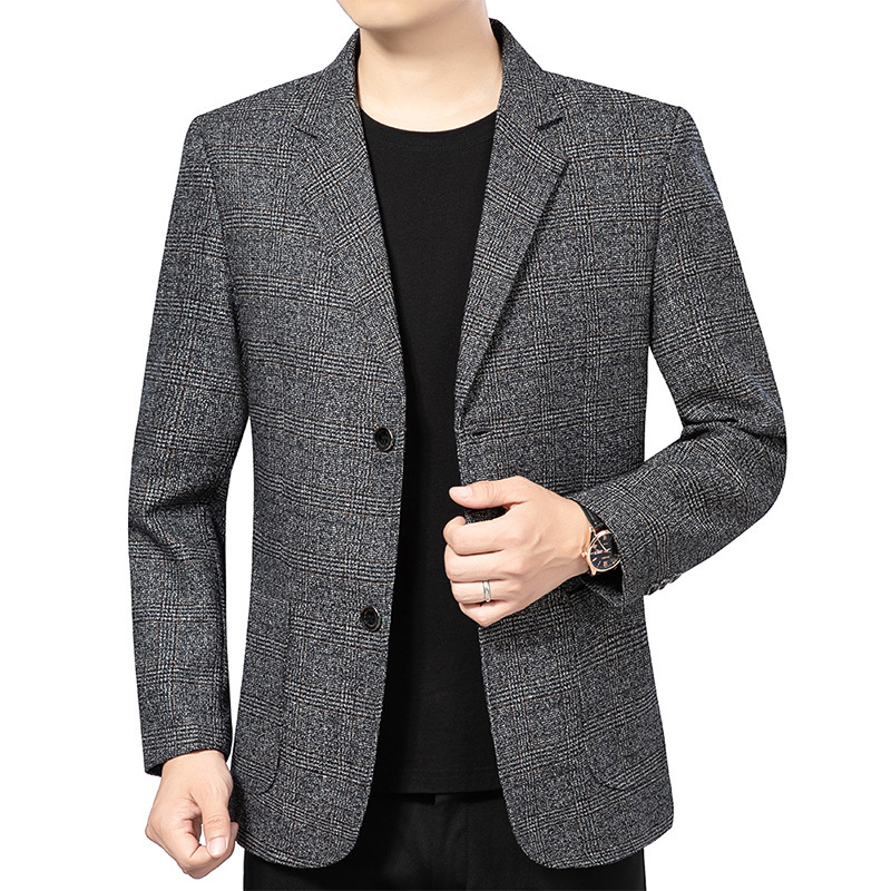 2026 Plaid Casual Suit Men's Formal Business Loose High-End Jacket Men's Spring and Autumn Single Suit Men's Gray